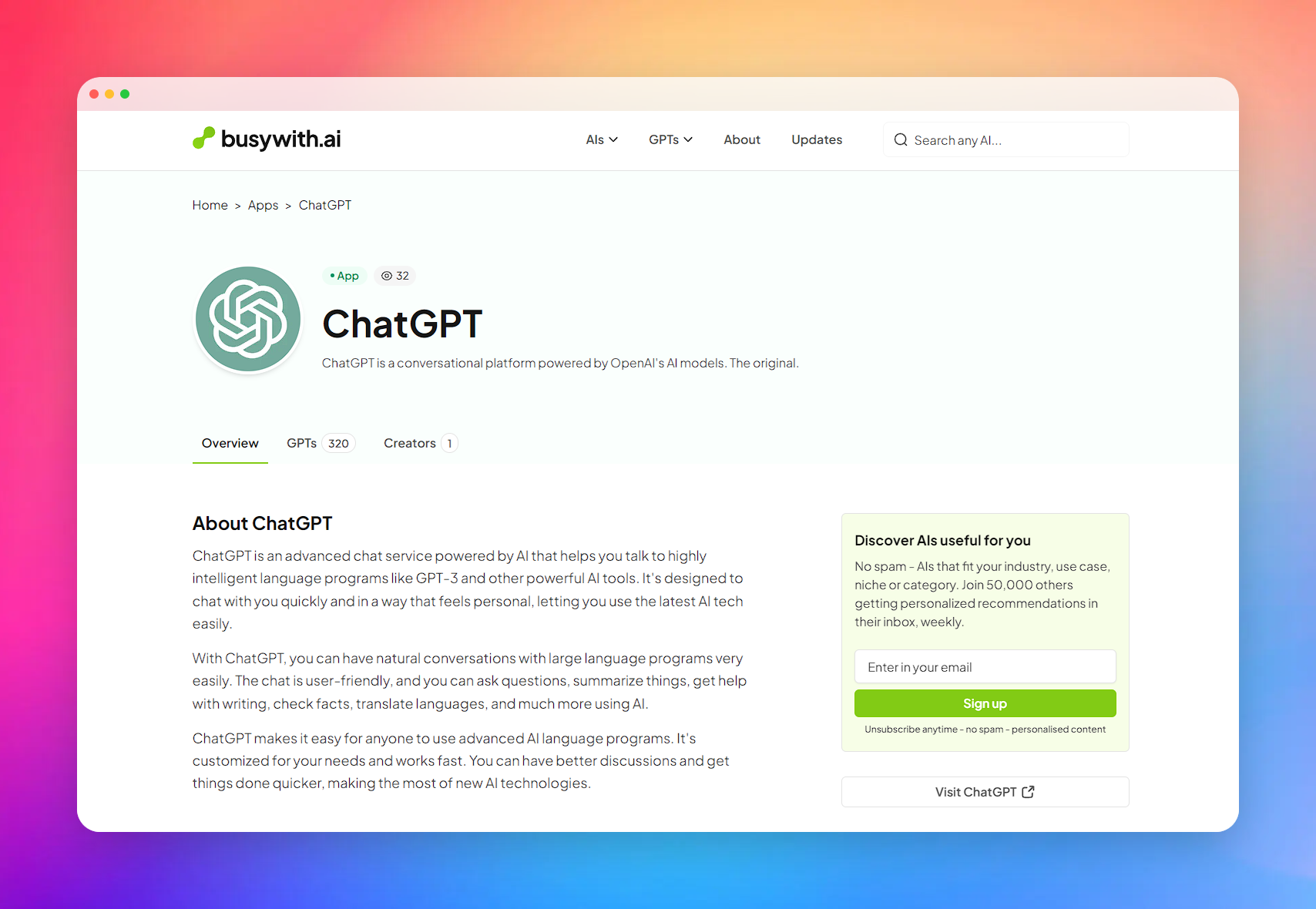 ChatGPT's App Page